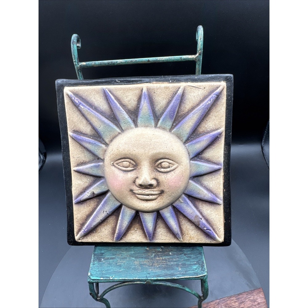 Rustic Sun Wall Tile* (heavy) Made In Mexico Clay Purple Boho Cottage Western